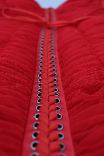 Dolce &amp; Gabbana – Figurbetontes Midikleid mit Netzbesatz in Rot