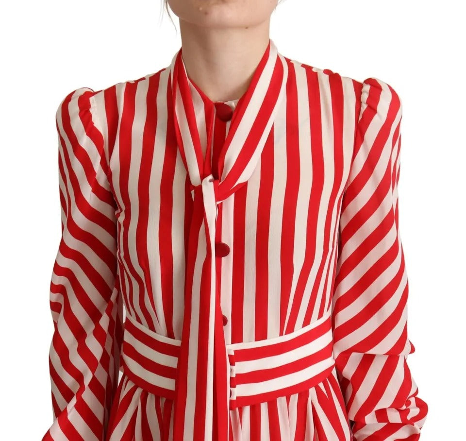 Dolce &amp; Gabbana – Maxikleid aus Seide in A-Linie, Weiß und Rot