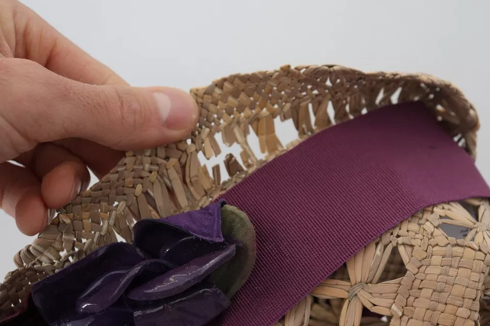 Dolce &amp; Gabbana – Strohhut mit Blumenverzierung in Braun