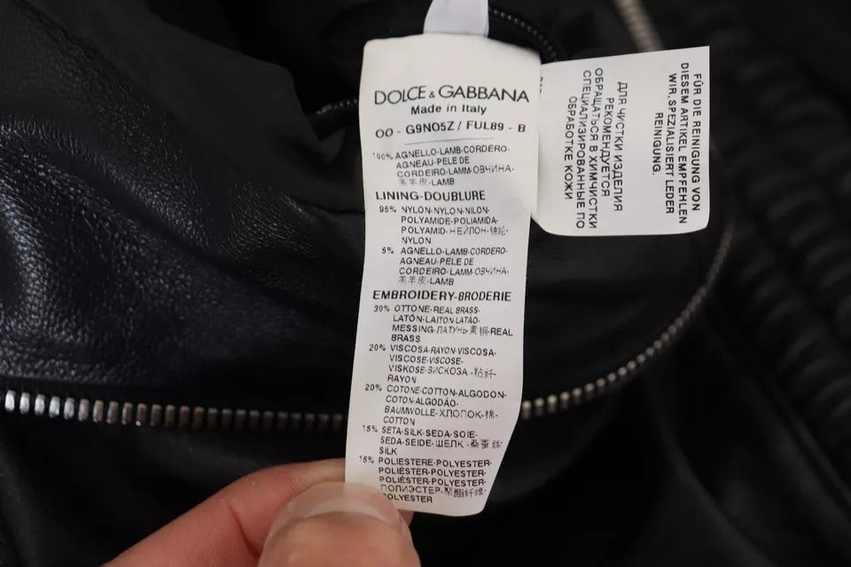 Dolce &amp; Gabbana – Blouson-Manteljacke aus schwarzem Leder mit Kapuze