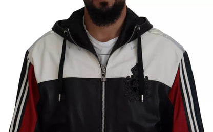 Dolce &amp; Gabbana – Blouson-Manteljacke aus schwarzem Leder mit Kapuze