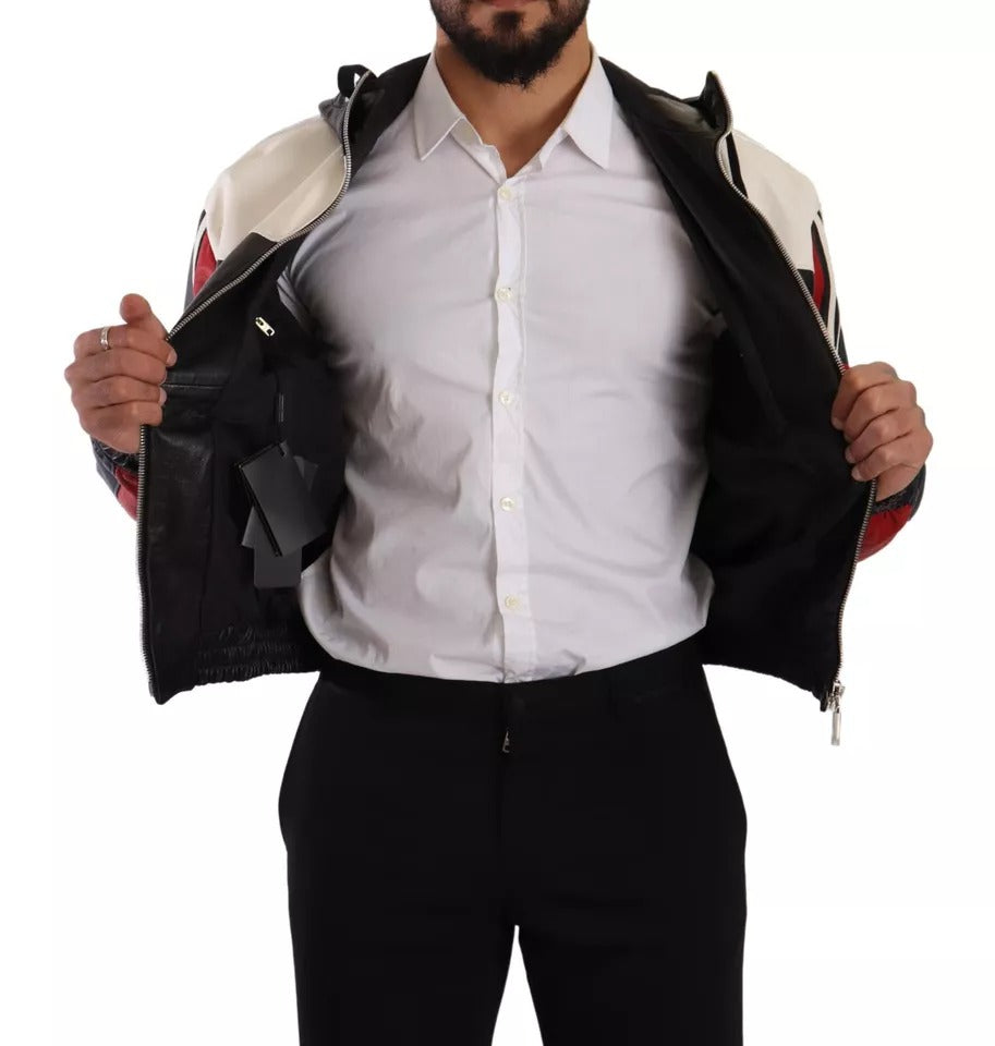 Dolce &amp; Gabbana – Schwarze Blousonjacke aus Leder mit Kapuze