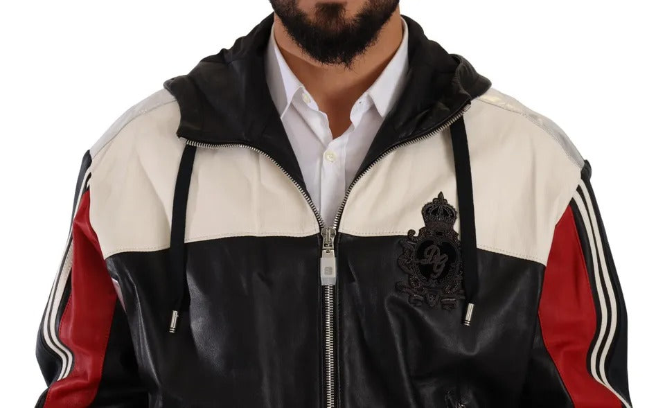 Dolce &amp; Gabbana – Schwarze Blousonjacke aus Leder mit Kapuze