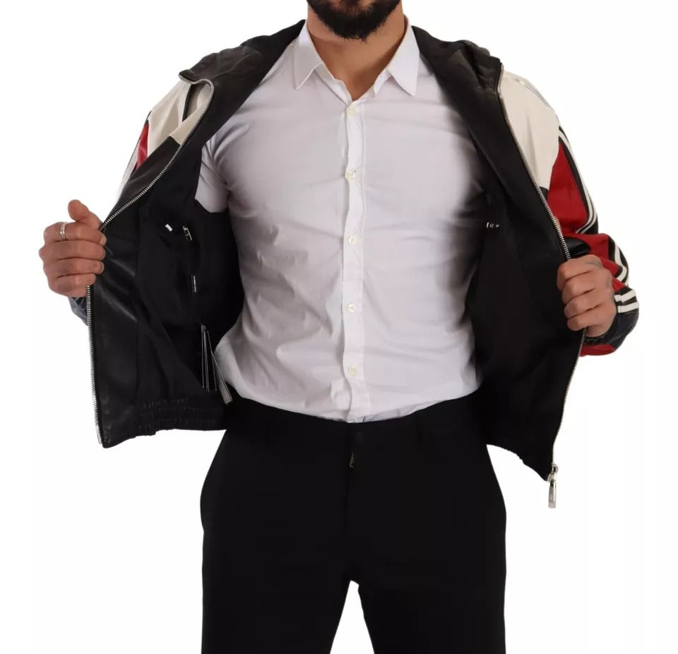 Dolce &amp; Gabbana – Schwarze Blousonjacke aus Leder mit Kapuze