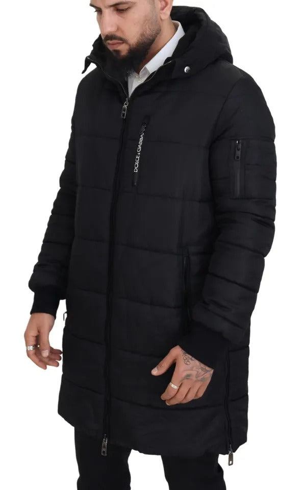 Dolce &amp; Gabbana Schwarzer Nylon-Parka mit Kapuze, Winterjacke