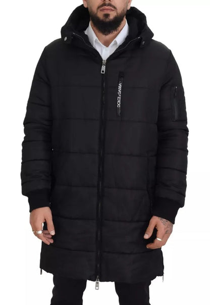 Dolce &amp; Gabbana Schwarzer Nylon-Parka mit Kapuze, Winterjacke