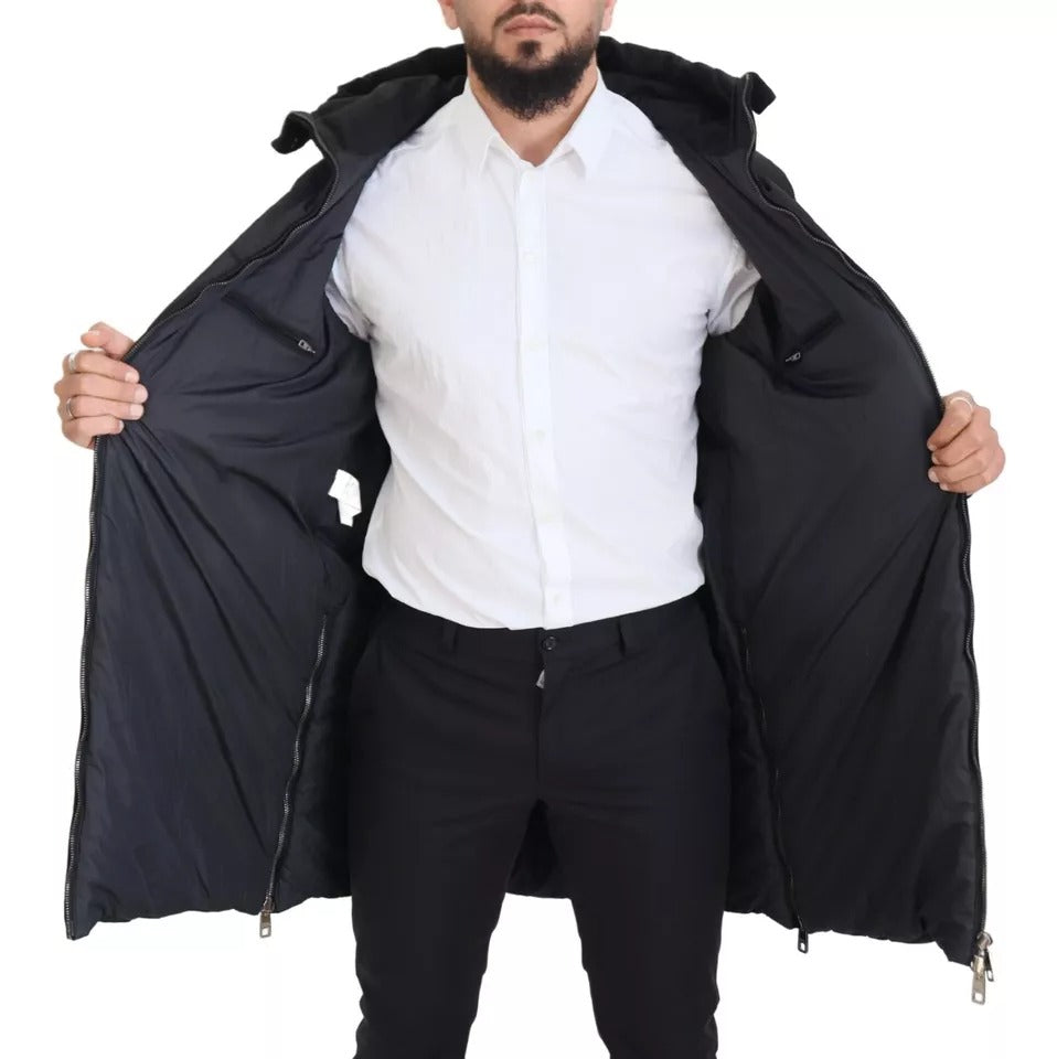 Dolce &amp; Gabbana Schwarzer Nylon-Parka mit Kapuze, Winterjacke