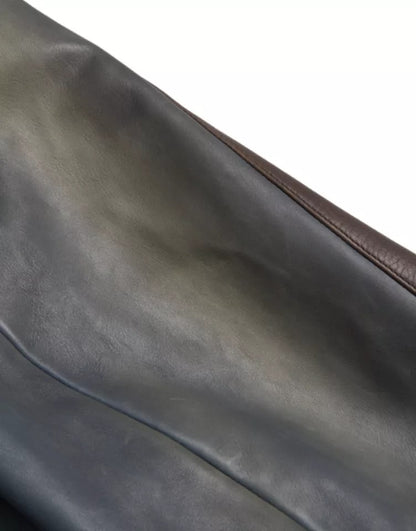 Dolce &amp; Gabbana – Blaue Biker-Blousonjacke aus Leder mit durchgehendem Reißverschluss