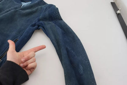 Dolce &amp; Gabbana – Blaue Lederjacke mit perforiertem Reißverschluss