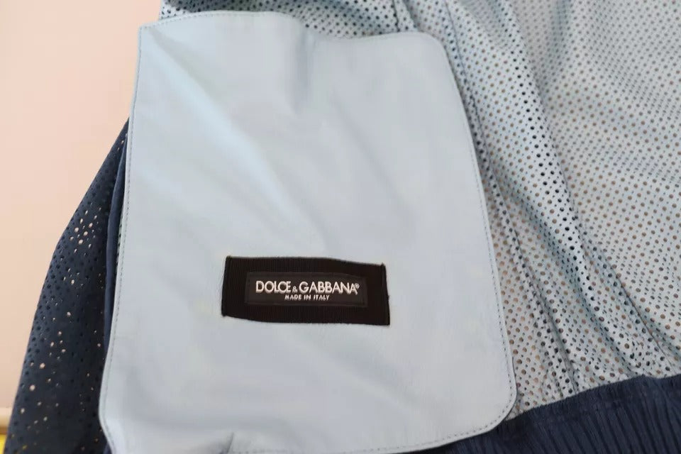 Dolce &amp; Gabbana – Blaue Lederjacke mit perforiertem Reißverschluss