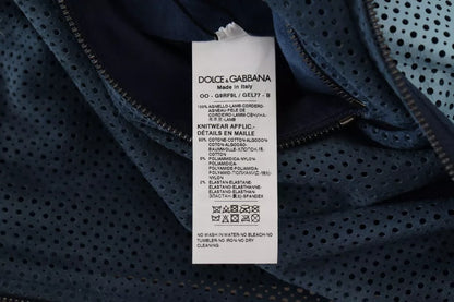 Dolce &amp; Gabbana – Blaue Lederjacke mit perforiertem durchgehendem Reißverschluss
