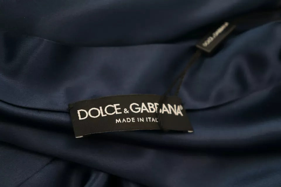 Dolce &amp; Gabbana – Blaue Robenjacke aus Satin-Seide mit Taillengürtel