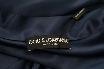 Dolce &amp; Gabbana – Blaue Robenjacke aus Satin-Seide mit Taillengürtel