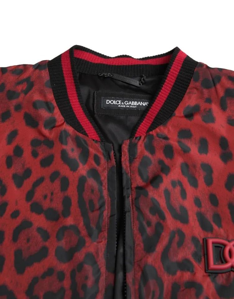 Dolce &amp; Gabbana – Rote Bomber-Kurzmanteljacke mit Leopardenmuster