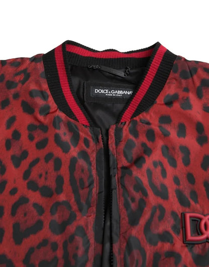 Dolce &amp; Gabbana – Rote Bomber-Kurzmanteljacke mit Leopardenmuster