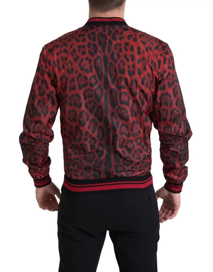 Dolce &amp; Gabbana – Rote Bomber-Kurzmanteljacke mit Leopardenmuster
