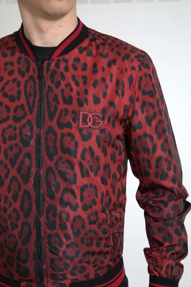 Dolce &amp; Gabbana – Rote Bomber-Kurzmanteljacke mit Leopardenmuster