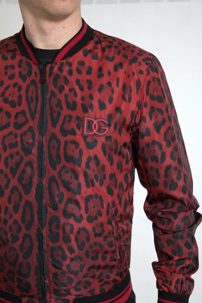 Dolce &amp; Gabbana – Rote Bomber-Kurzmanteljacke mit Leopardenmuster