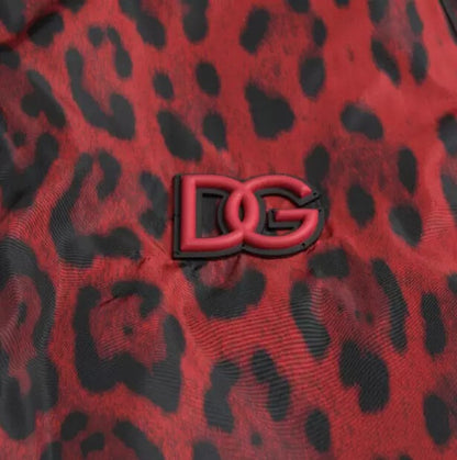 Dolce &amp; Gabbana – Rote Bomber-Kurzmanteljacke mit Leopardenmuster