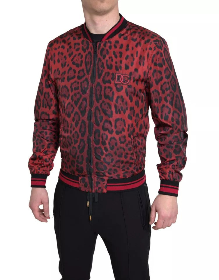 Dolce &amp; Gabbana – Rote Bomber-Kurzmanteljacke mit Leopardenmuster