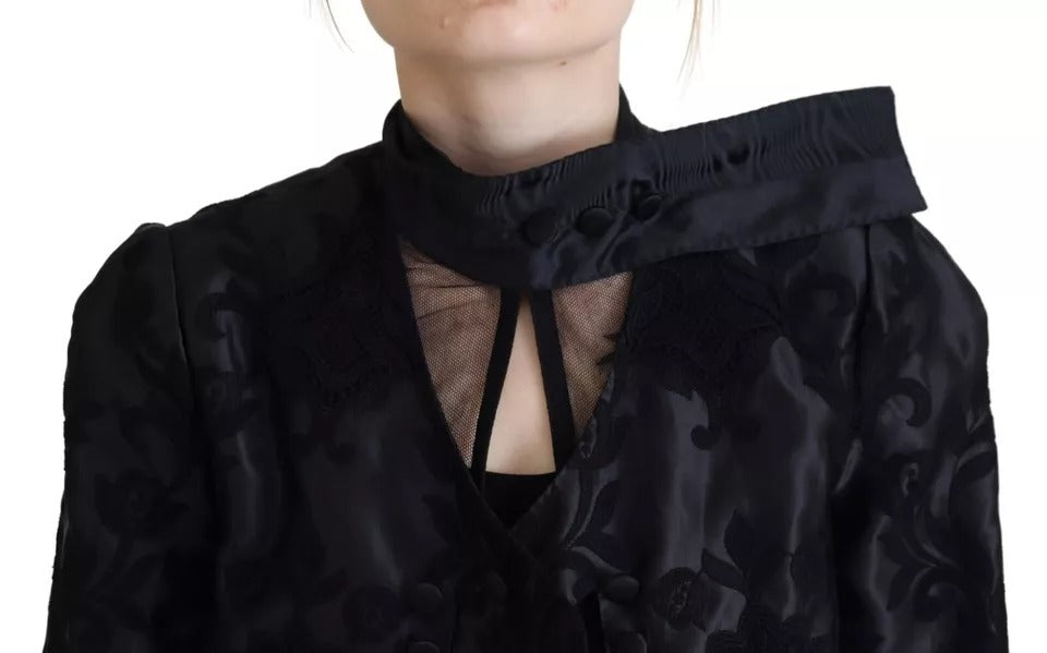 Dolce &amp; Gabbana – Schwarze, transparente Korsettjacke aus Organza-Seide mit Spitze