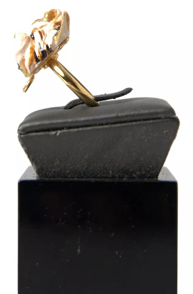 Dolce &amp; Gabbana Gold Messing Harz Beige Hund Haustier Accessoire Ring