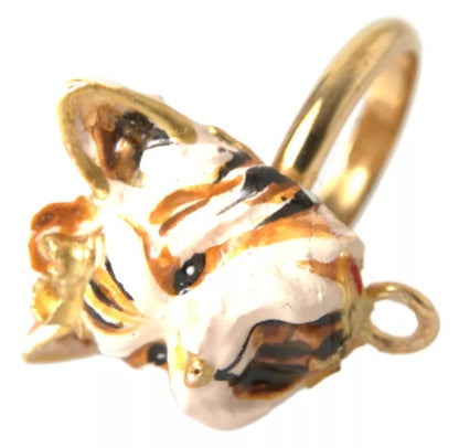 Dolce &amp; Gabbana Gold Messing Harz Beige Hund Haustier Accessoire Ring
