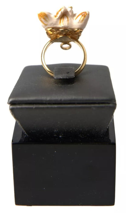 Dolce &amp; Gabbana Gold Messing Harz Beige Hund Haustier Accessoire Ring