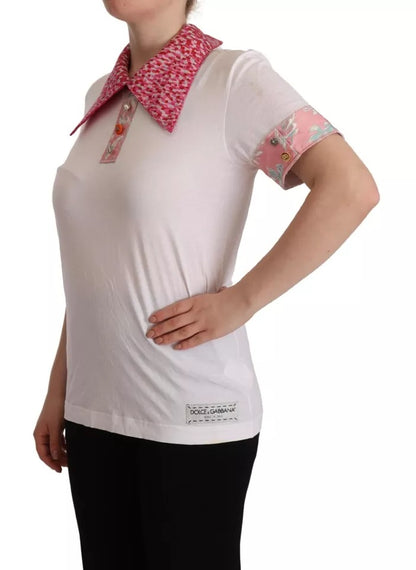 Dolce &amp; Gabbana – Weißes Sartoria-T-Shirt mit Knopfleiste und weitem Kragen