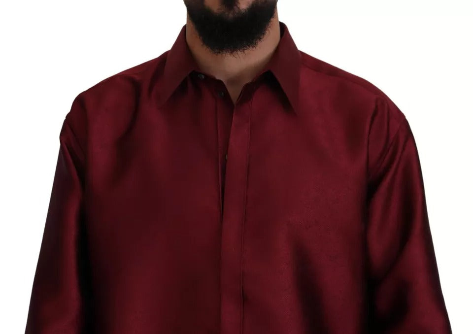 Dolce &amp; Gabbana Bordeauxfarbenes Langarm-Herrenhemd aus Baumwolle
