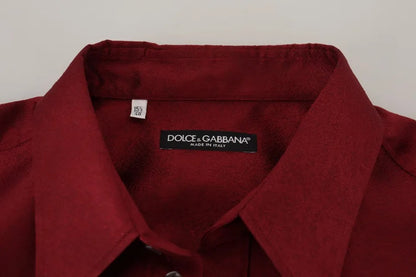 Dolce &amp; Gabbana Bordeauxfarbenes Langarm-Herrenhemd aus Baumwolle