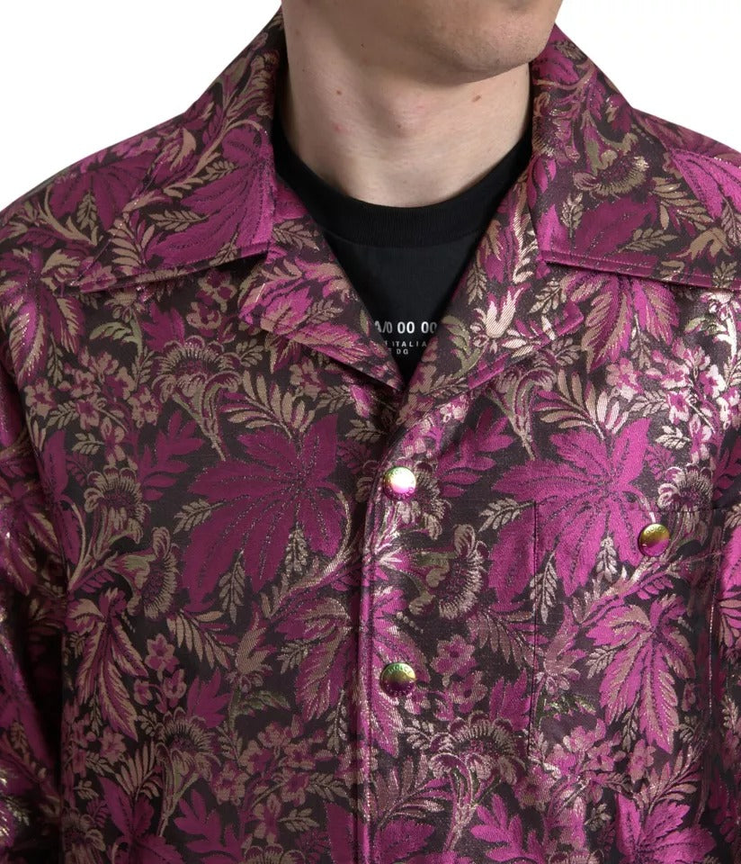 Dolce &amp; Gabbana – Jacquard-Hemd mit Knopfleiste und Blumenmuster in Fuchsia
