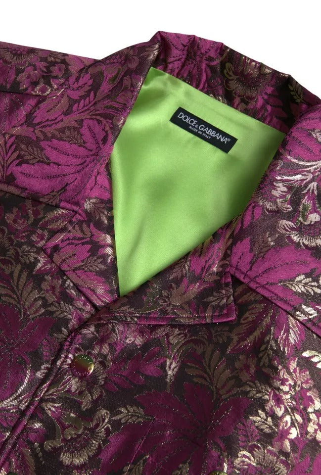 Dolce &amp; Gabbana – Jacquard-Hemd mit Knopfleiste und Blumenmuster in Fuchsia