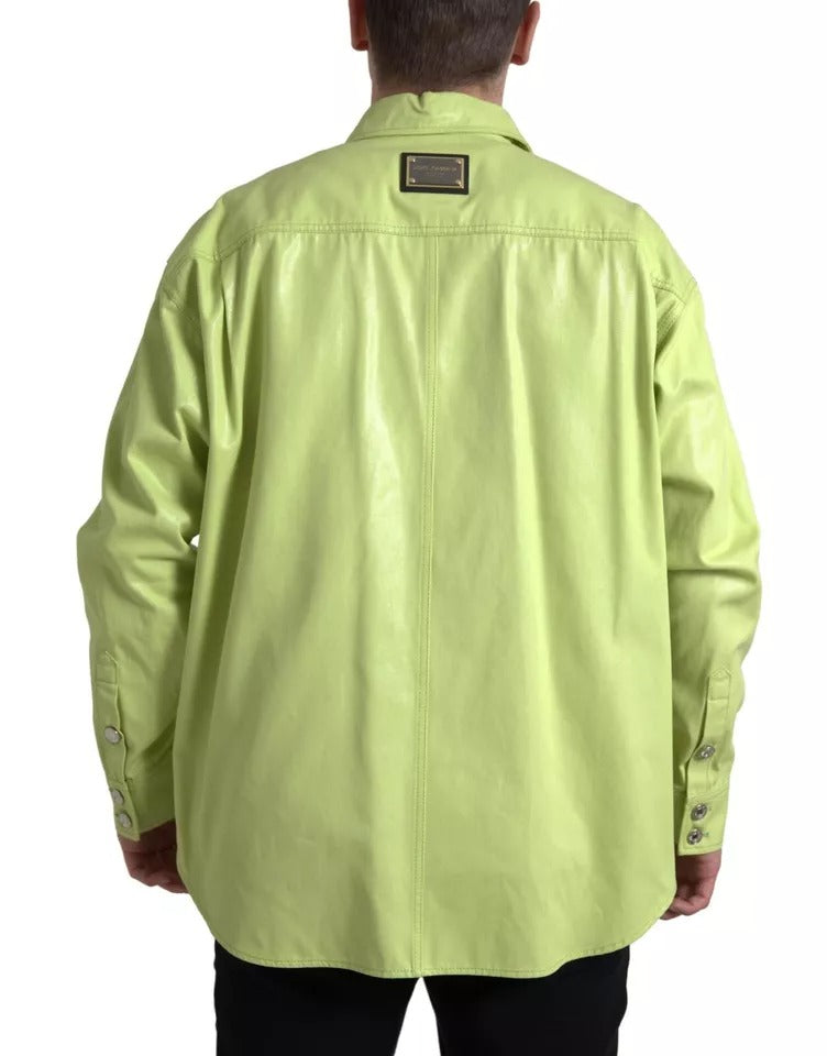 Dolce &amp; Gabbana – Lässiges Button-Down-Hemd aus grüner Baumwolle mit Kragen