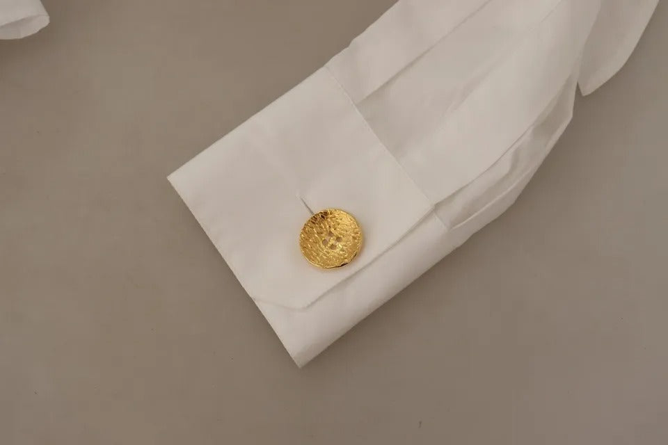 Dolce &amp; Gabbana – Weißes, formelles Hemdoberteil aus Baumwolle mit Kragen und langen Ärmeln