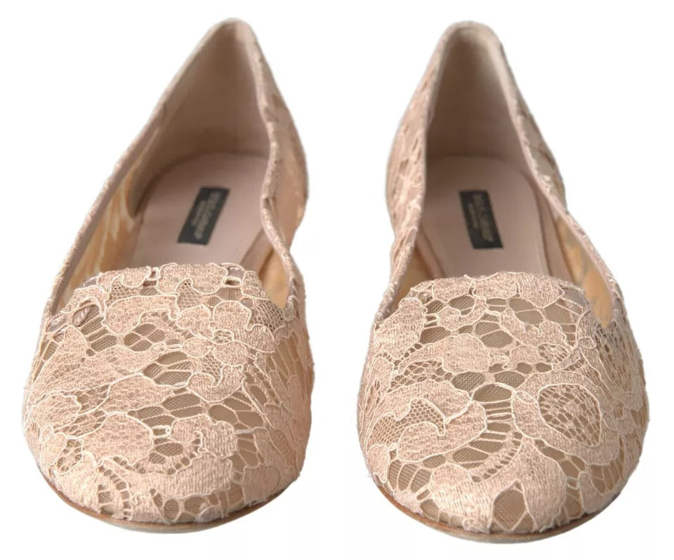 Dolce &amp; Gabbana Beige Loafers mit Blumenspitze
