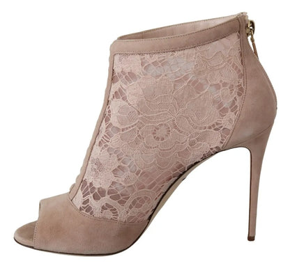 Dolce &amp; Gabbana Beige Spitze Wildleder Peep Toe Ankle Boots Schuhe