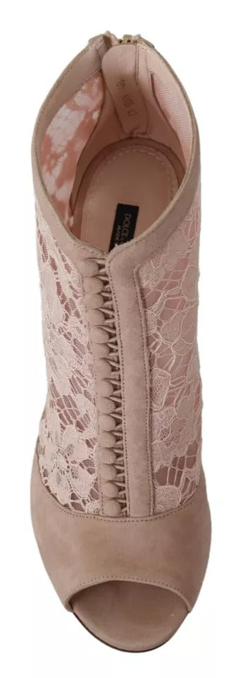 Dolce &amp; Gabbana Beige Spitze Wildleder Peep Toe Ankle Boots Schuhe