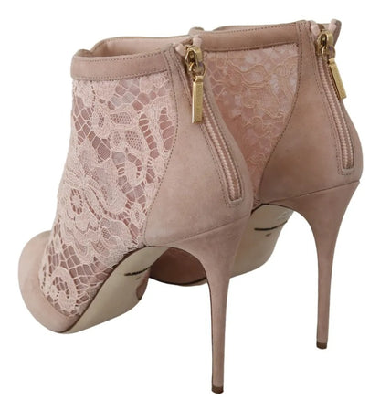 Dolce &amp; Gabbana Beige Spitze Wildleder Peep Toe Ankle Boots Schuhe