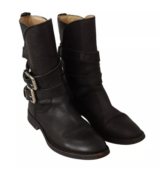 Dolce &amp; Gabbana – Wadenhohe Stiefel aus schwarzem Leder mit Schnalle