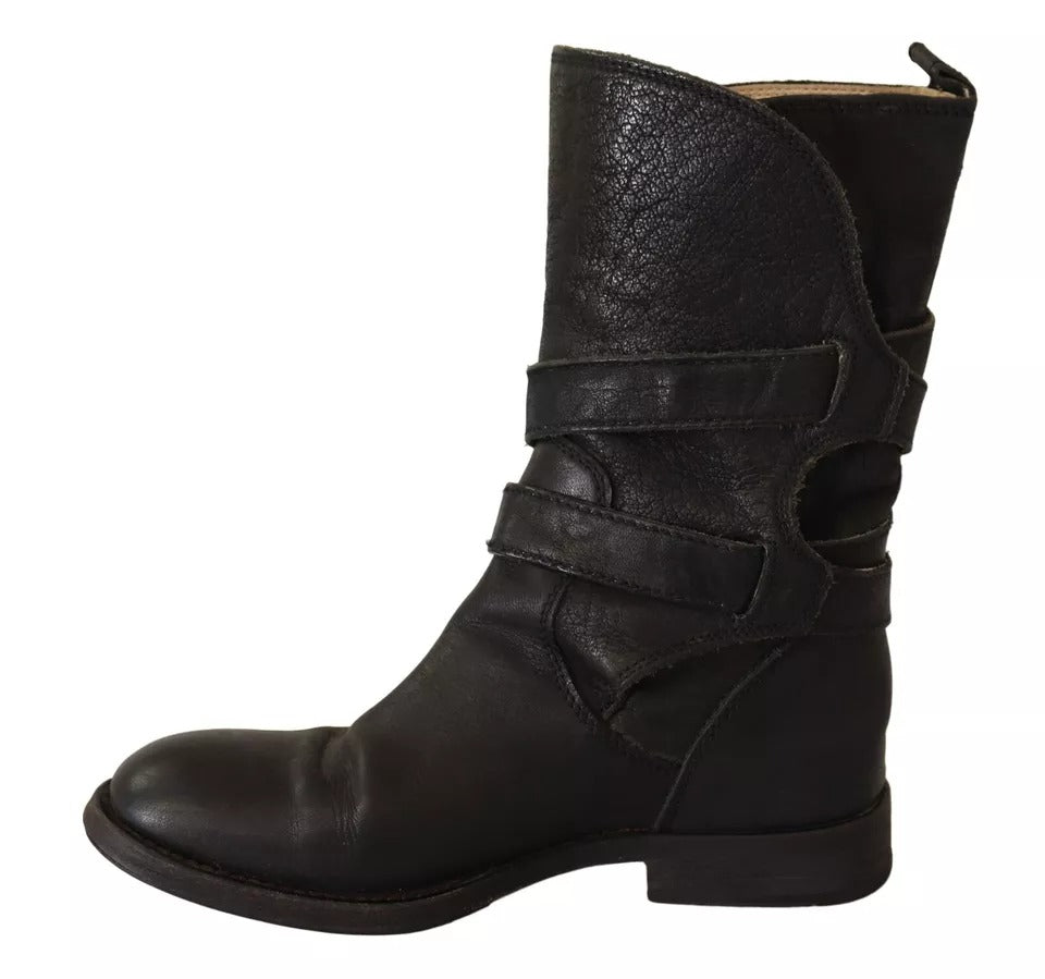 Dolce &amp; Gabbana – Wadenhohe Stiefel aus schwarzem Leder mit Schnalle