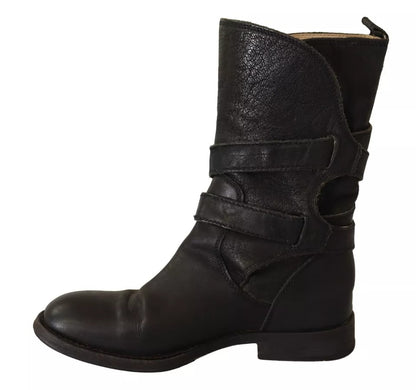 Dolce &amp; Gabbana – Wadenhohe Stiefel aus schwarzem Leder mit Schnalle