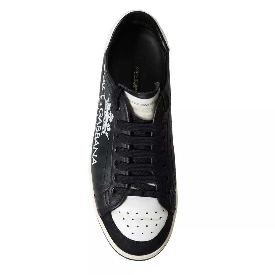 Dolce &amp; Gabbana Schwarzes Leder Crown Milano Herren Sneakers Schuhe