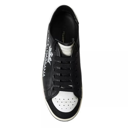 Dolce &amp; Gabbana Schwarzes Leder Crown Milano Herren Sneakers Schuhe