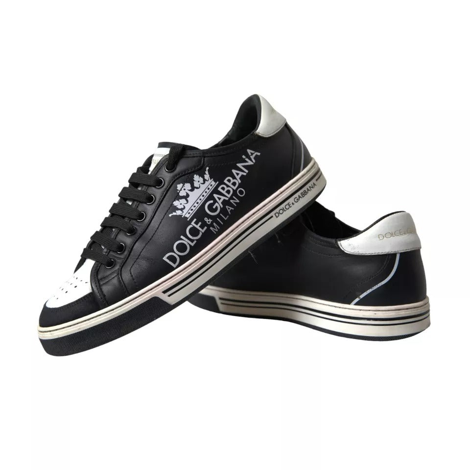 Dolce &amp; Gabbana Schwarzes Leder Crown Milano Herren Sneakers Schuhe