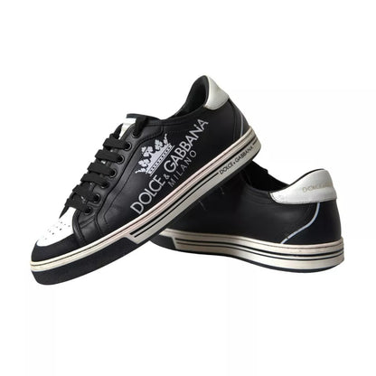 Dolce &amp; Gabbana Schwarzes Leder Crown Milano Herren Sneakers Schuhe