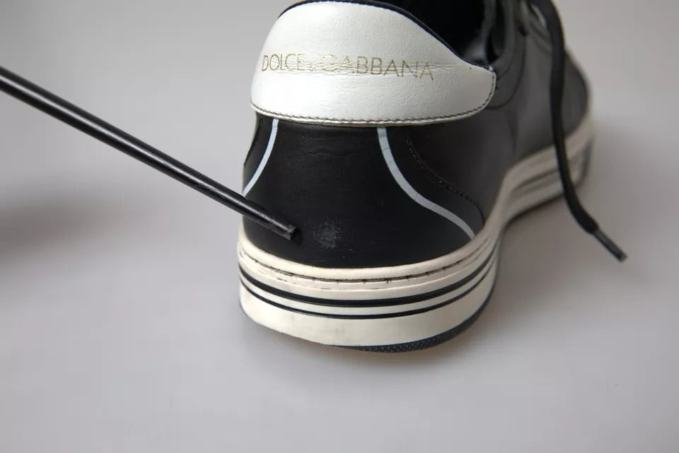Dolce &amp; Gabbana Schwarzes Leder Crown Milano Herren Sneakers Schuhe