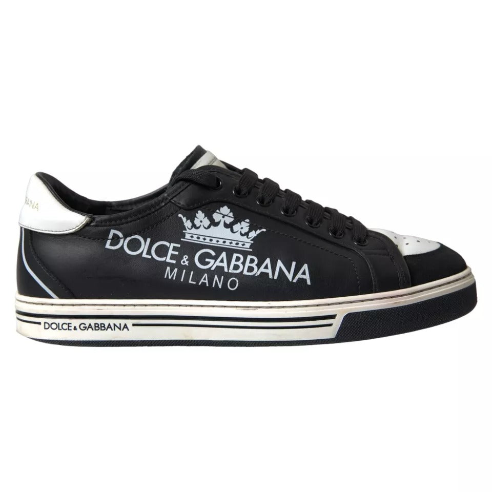 Dolce &amp; Gabbana Schwarzes Leder Crown Milano Herren Sneakers Schuhe