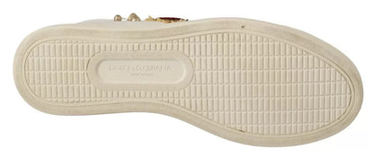Dolce &amp; Gabbana Weiße Leder Gold Rote Herz Sneakers Schuhe