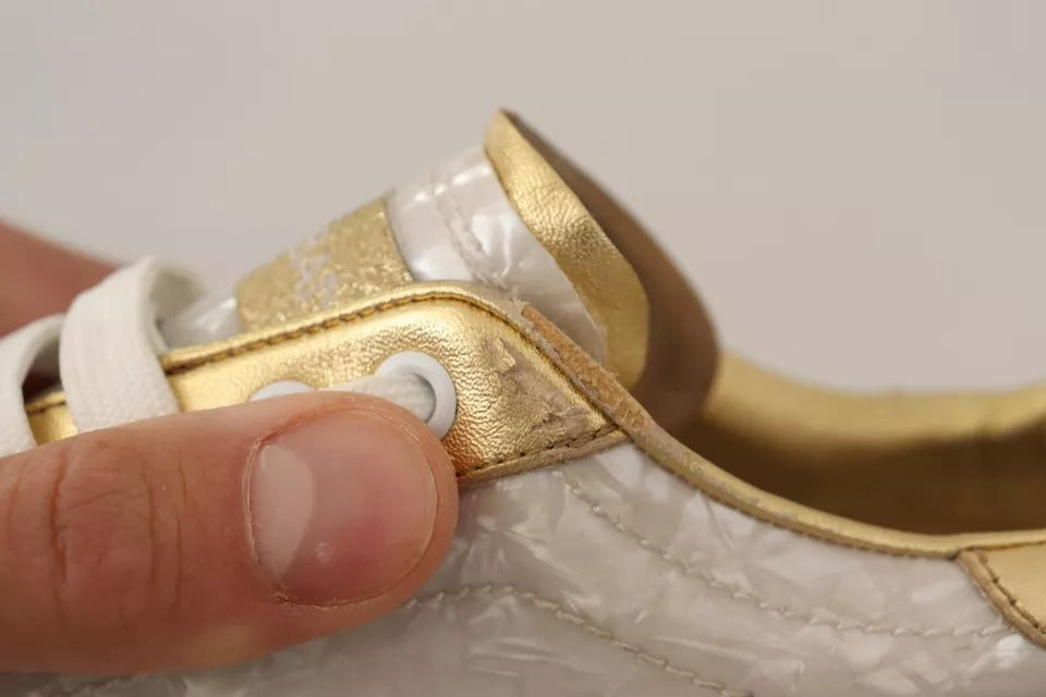 Dolce &amp; Gabbana Weiße Portofino Perlmutt Sneakers Freizeitschuhe